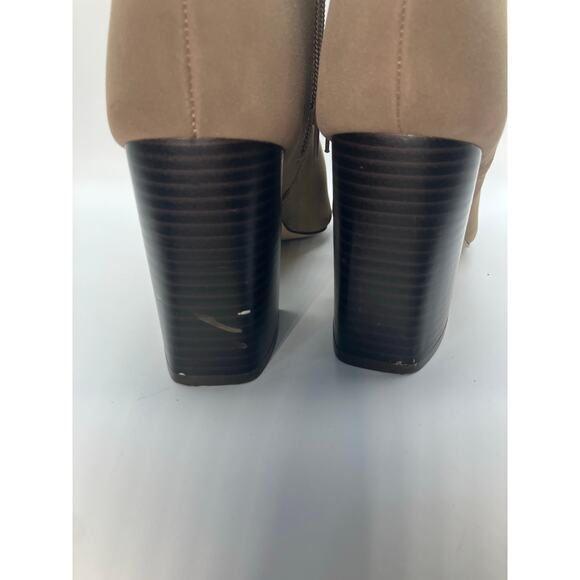Market & Spruce Taupe Peep Toe Booties‎ Size 9 Faux Suede Zip Block Heel Shoes - Picture 8 of 14